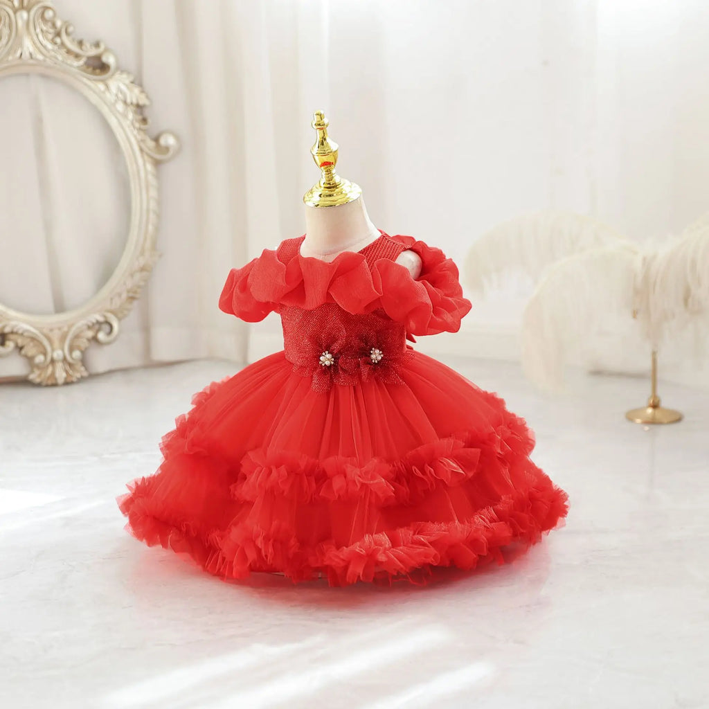 HETISO Girls Princess Flower Dress Tutu Sleeve Baby Toddler Children's Birthday Party Ball Gown for 0-5 Years