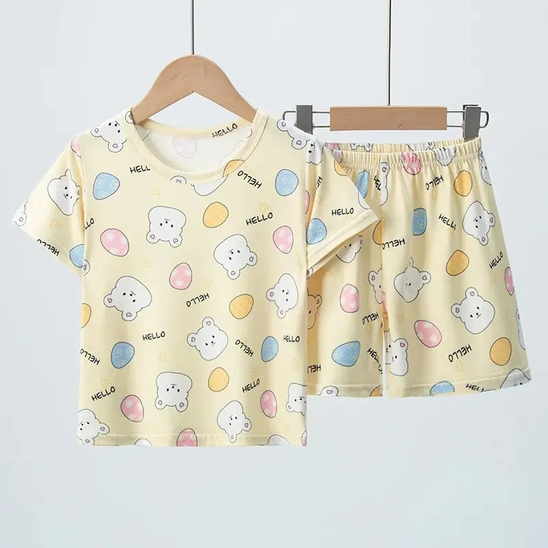 Summer Children'S Clothing Short Sleeve Shorts 2-Piece Suit For Boys And Girls Comfortable Wild Blue Elephant Suit.