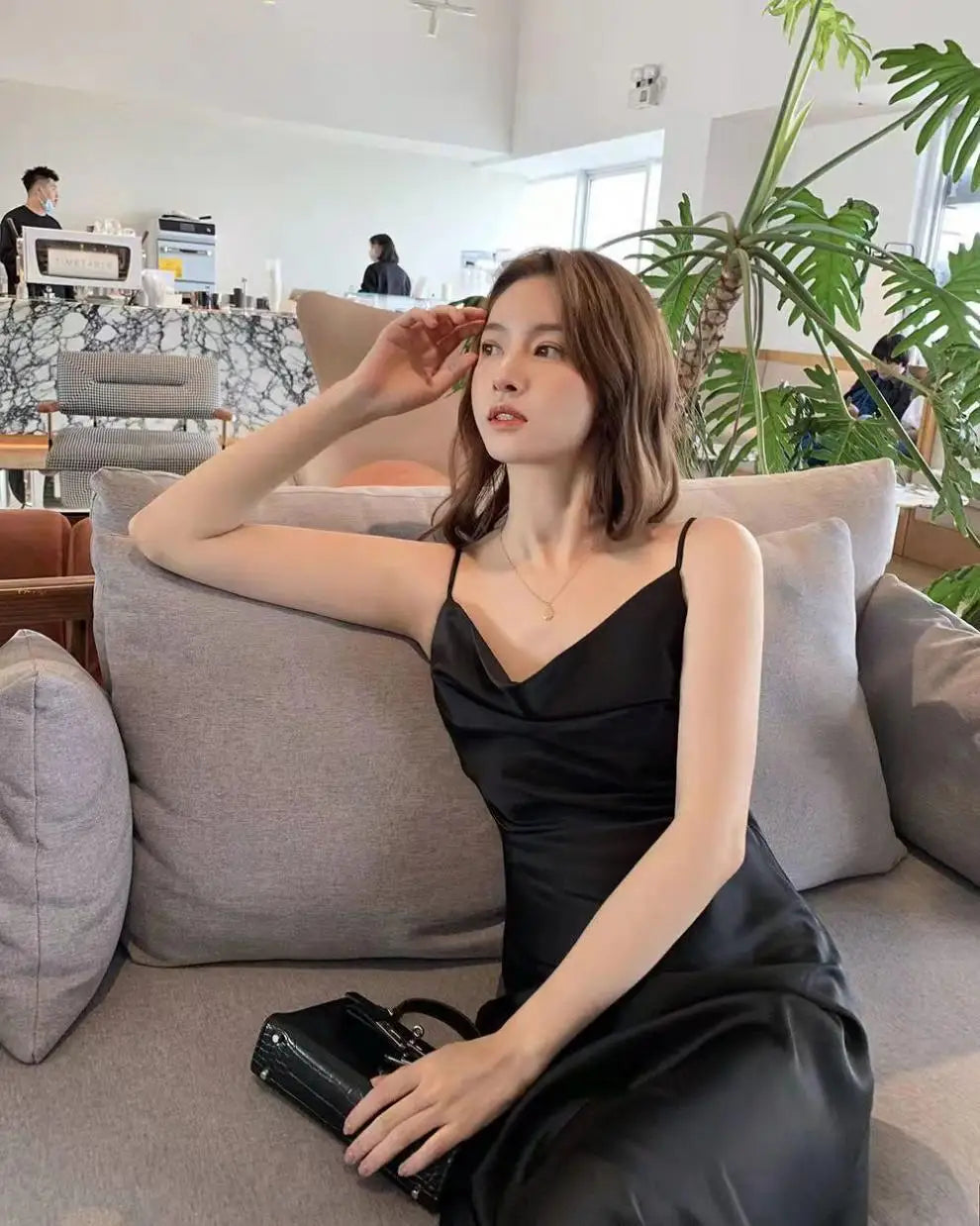 Slimming A-Line Midi Dress Women's Summer 2026 New Style Drapey Strapless Gown Gentle Wind Long Dress Polyester Solid Color