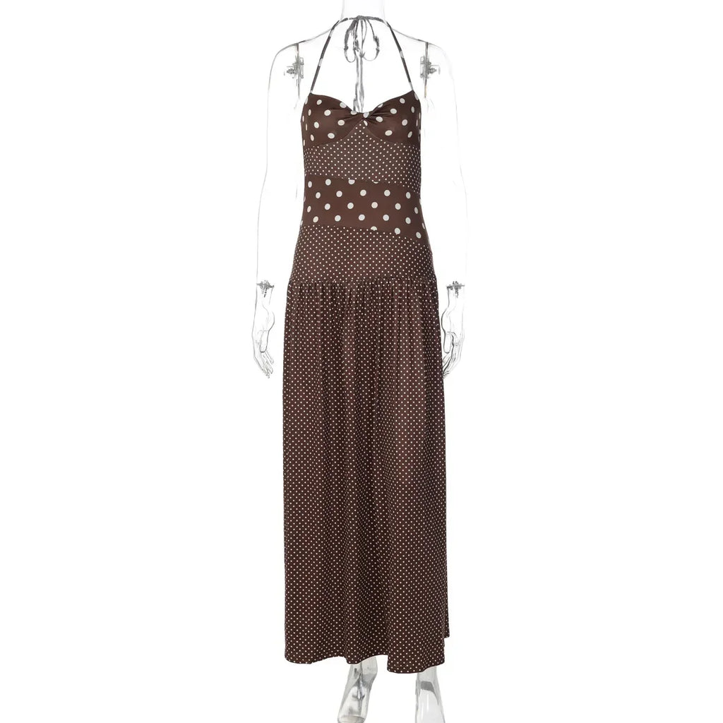 2026 Summer New Collection Womens Sexy Neck Hanging Polka Dots Retro Pleated Temperament Polka Dot Dress