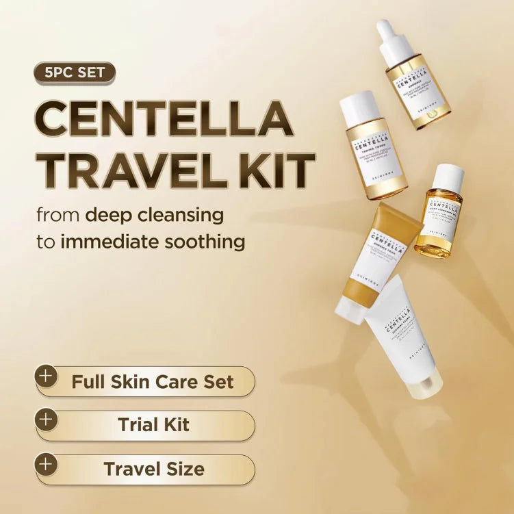 Korean Madagascar Centella Travel Kit, Toner, Ampoule, Soothing Cream, Cleansing Oil, Ampoule Foam, Basic Skincare Mini 5pcs