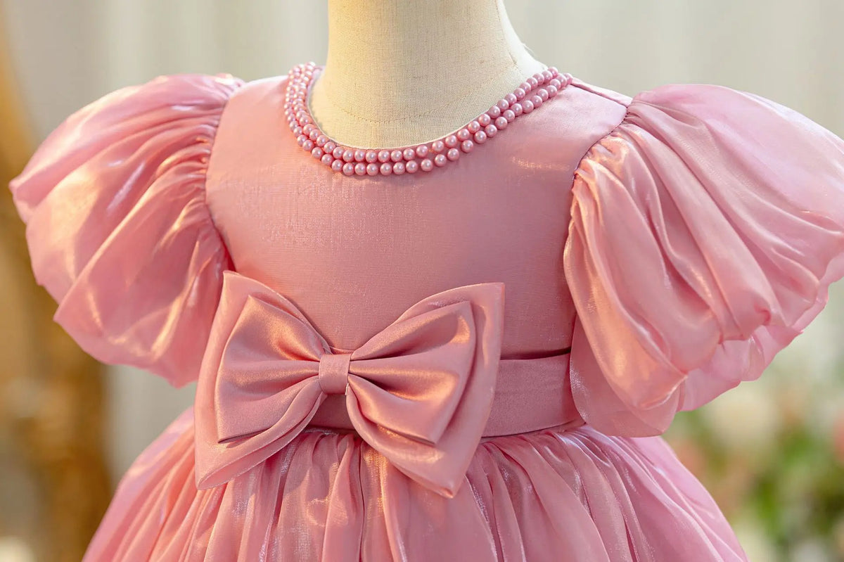 Hetiso Baby Girls Party Dress Puff Sleeve Newborn Birthday Ball Gown Beading Infant Christmas Holiday Frocks 0-2 Years