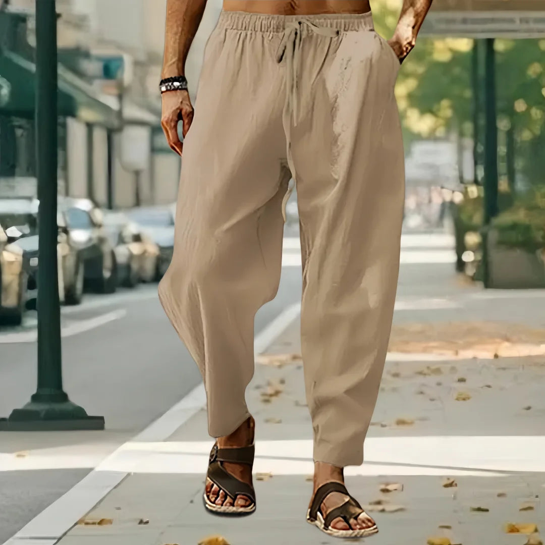 New Men Cotton Linen Pants Summer and Autumn Solid High Waist Wide-Leg Trousers Male Loose Hemp Casual Breathable Sports Pants
