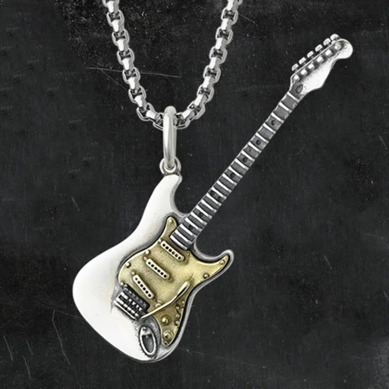 Punk Guitar Pendant Necklace for Men