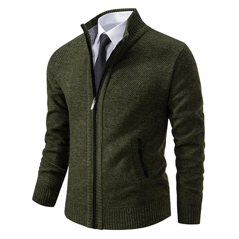 Mens Fleece Cardigan With Stand Collar Zipper Warm Autumn Winter Outerwear For Men Casual