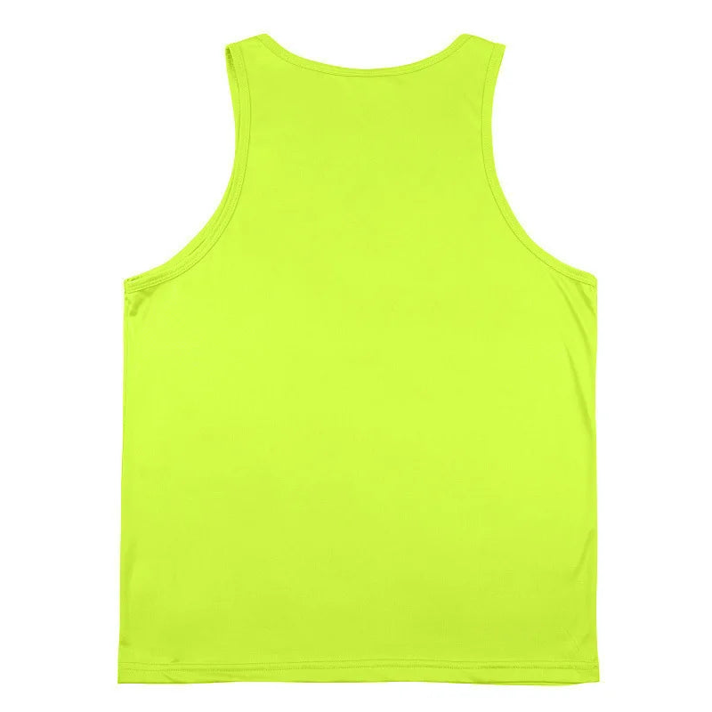 Men's Gym Sports Tank Top Muscle Aesthetic Dry Fast Workwear Polyester Fiber Summer Sport Fit Style Solid Color round Neck