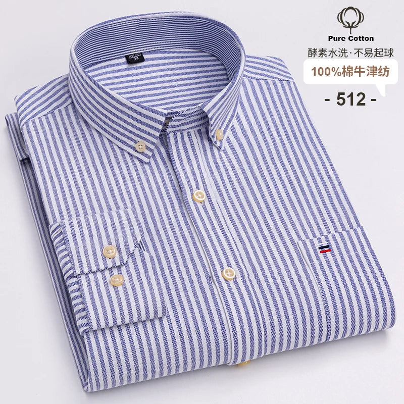 Men's 100% Cotton Oxford Plaid Dress Shirt - Long Sleeve Slim Fit