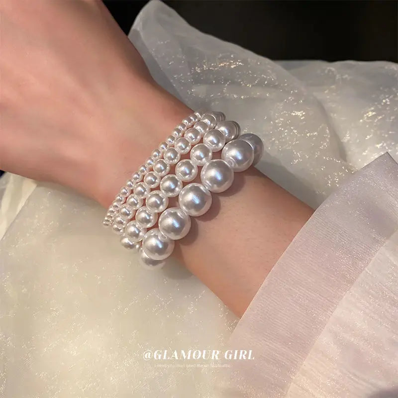 French Luxury Faux Pearl Beaded Elastic Bracelet for Women