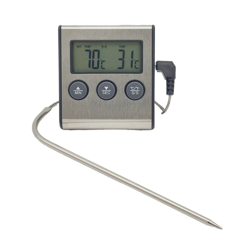 Termómetro de Cocina Digital para Carne Alimentos Temperatura para Horno Barbacoa Parrilla Función Temporizador con Sonda Medidor de Calor para Cocinar