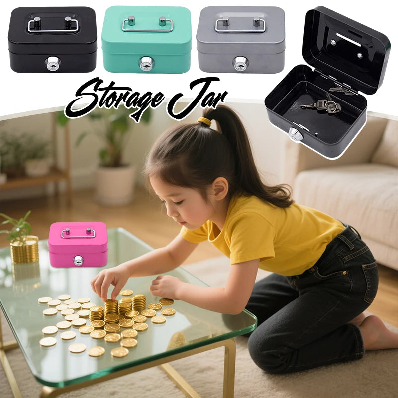 Caja Fuerte de Dinero Cerrable con Llave, Caja de Efectivo Portátil de Metal, Hucha, Caja de Seguridad de Almacenamiento, Mini Estuche para Colección de Monedas para Niños