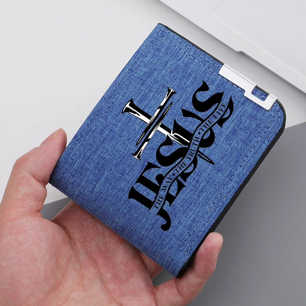 Men's Canvas Wallet with JESUS Pattern Personalized Design Multi-Card Slot Zipper Coin Pocket Youth Wallet