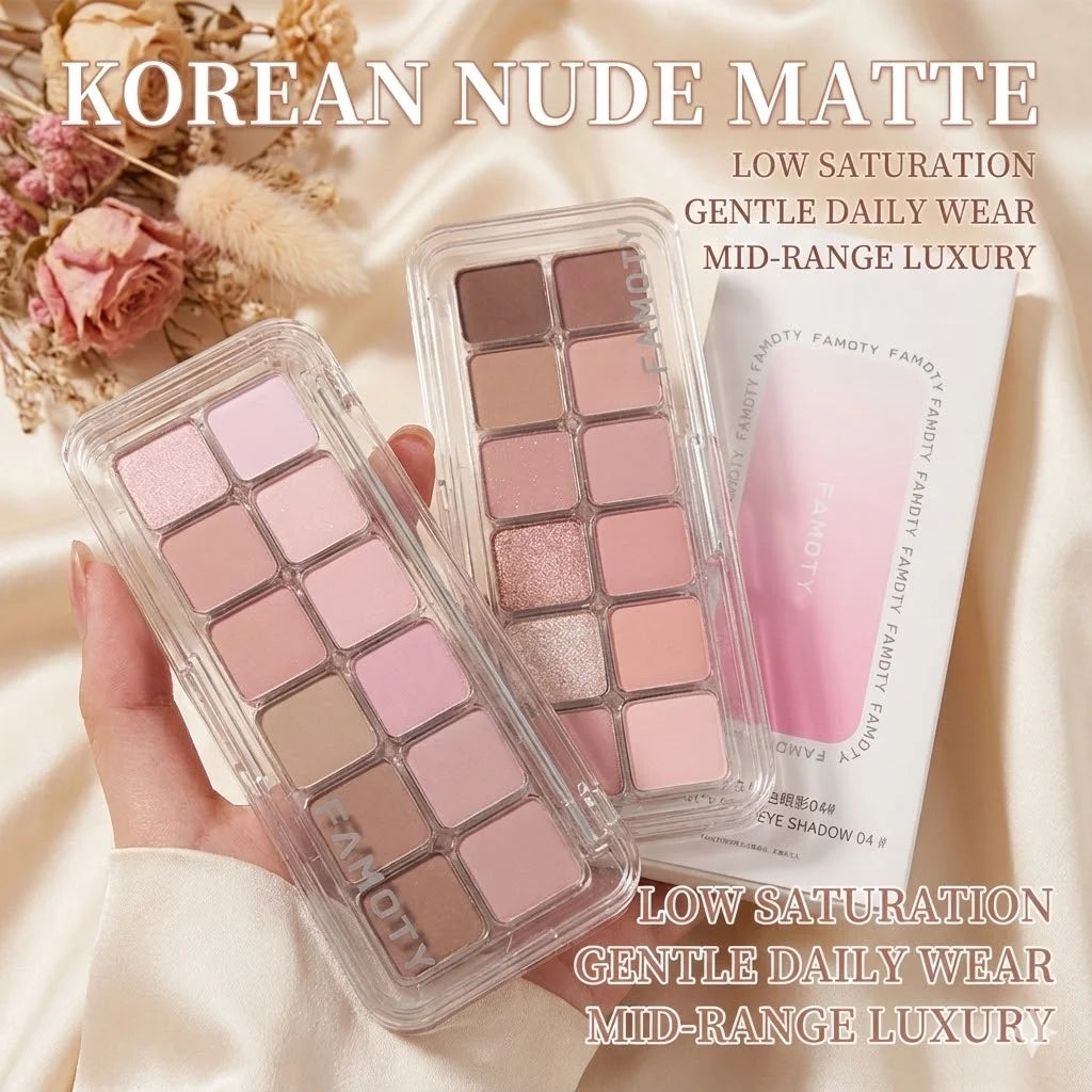 12-Color Low Saturation Eyeshadow Palette All Matte Tea Apricot Eye Makeup Palette Daily Earth Makeup Long Lasting Eye Shadows