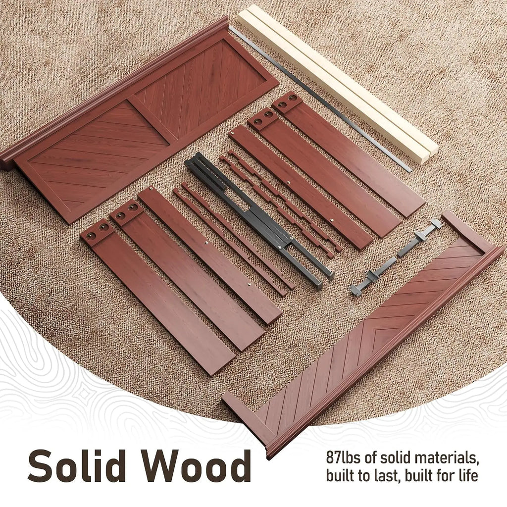 Solid Acacia Wood Queen Bed Frame with Headboard Cherry Finish, Customized