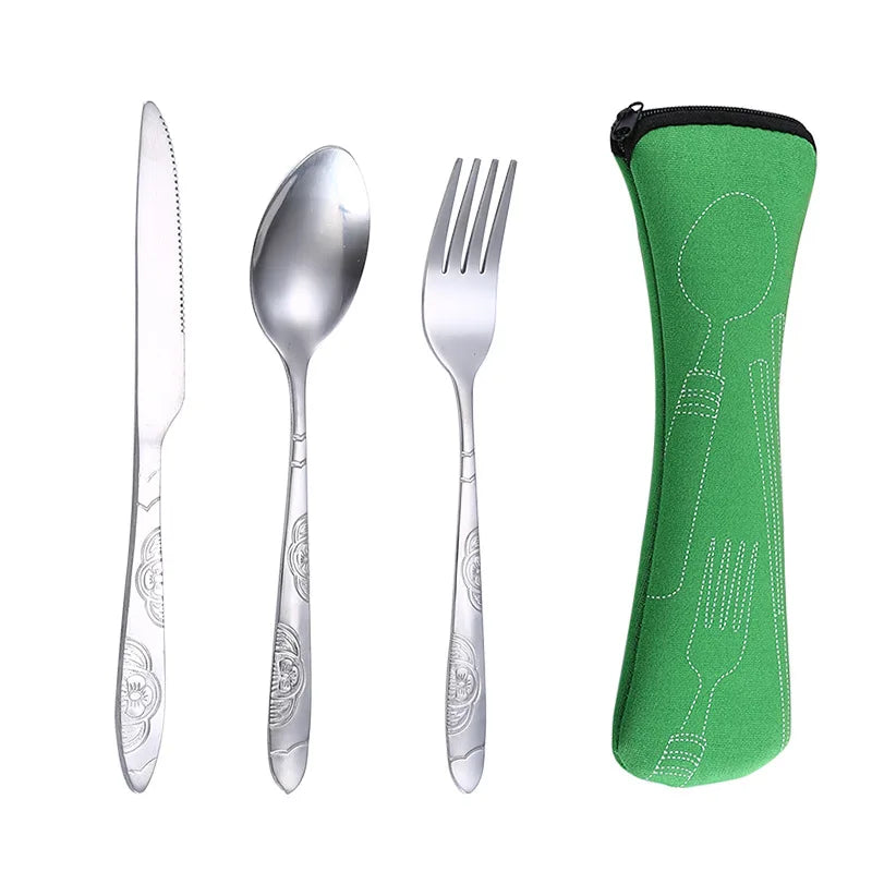 Cuchara de camping de viaje, juego de cubiertos de viaje con cremallera, estuche de almacenamiento portátil para herramientas de cena, hogar, picnic, vajilla lavable
