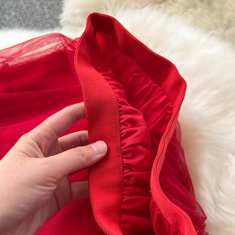 Sweetheart Fairy Dreamy Asymmetrical Tulle Skirt, High Waist A-Line Midi Layered Skirts for Women