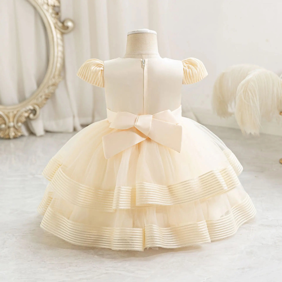 HETISO Striped Wedding Party Dress for Girls Baby Christmas Holiday Layered Gown Toddler Kids Beaded Clothing 6M-4 Years