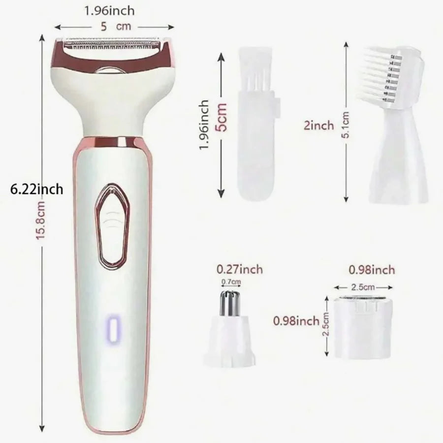 Ladies' electric shaver, 4-in-1 rechargeable beauty set, ladies' facial, nose, leg and underarm shavers, painless dry and wet sh