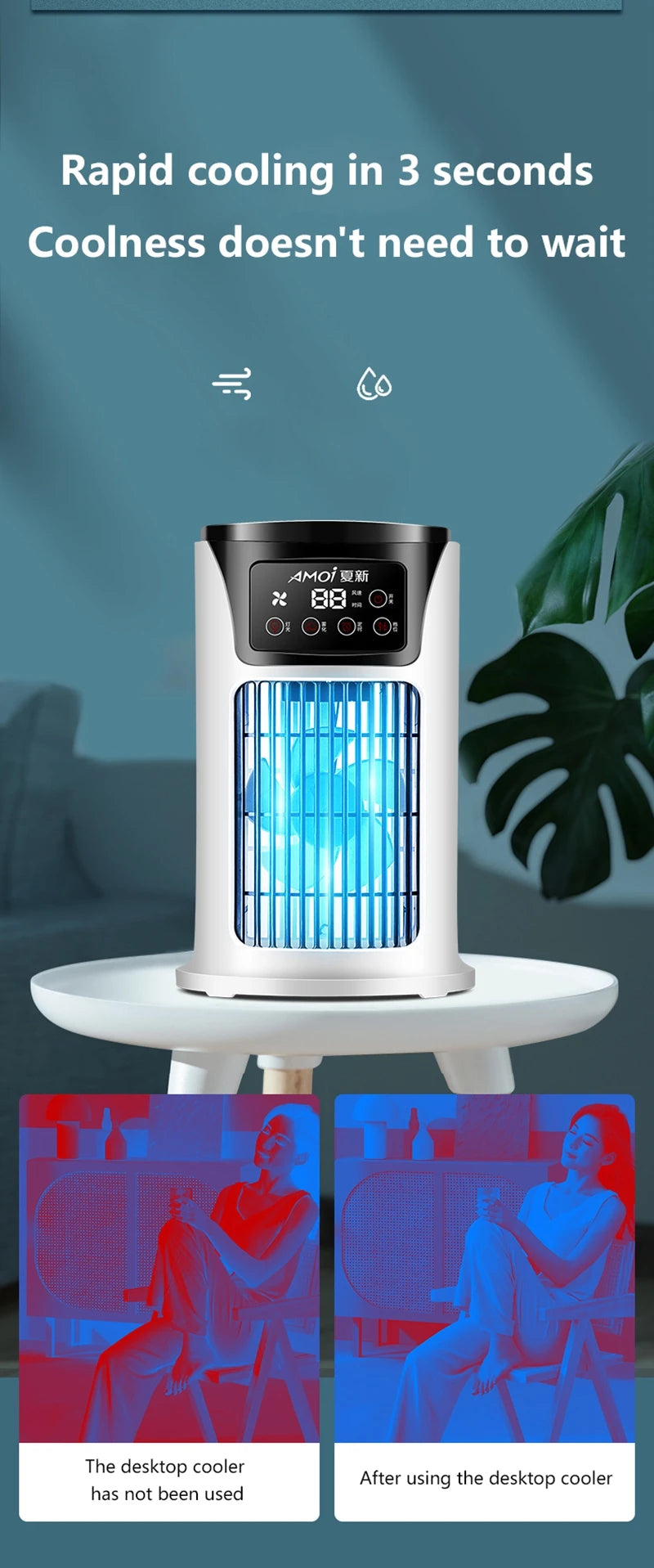 Multifunctional Portable Air Cooler Cold Air-cooled Fan Small Humidification Air Conditioner Natural Fan for Home Office Desktop