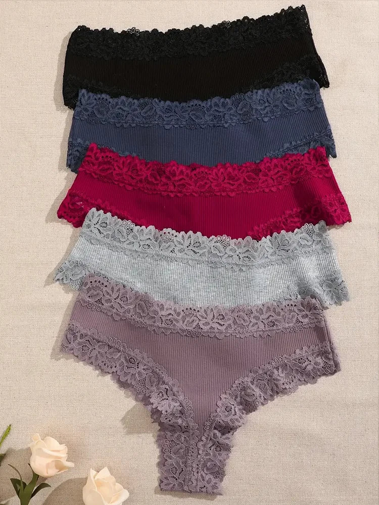 3Pcs/Set Women'S Cotton Panties Floral Lace Intimate Underwear Trendy Patchwork Lace Briefs Female Soft Underpants Lingerie S-Xl