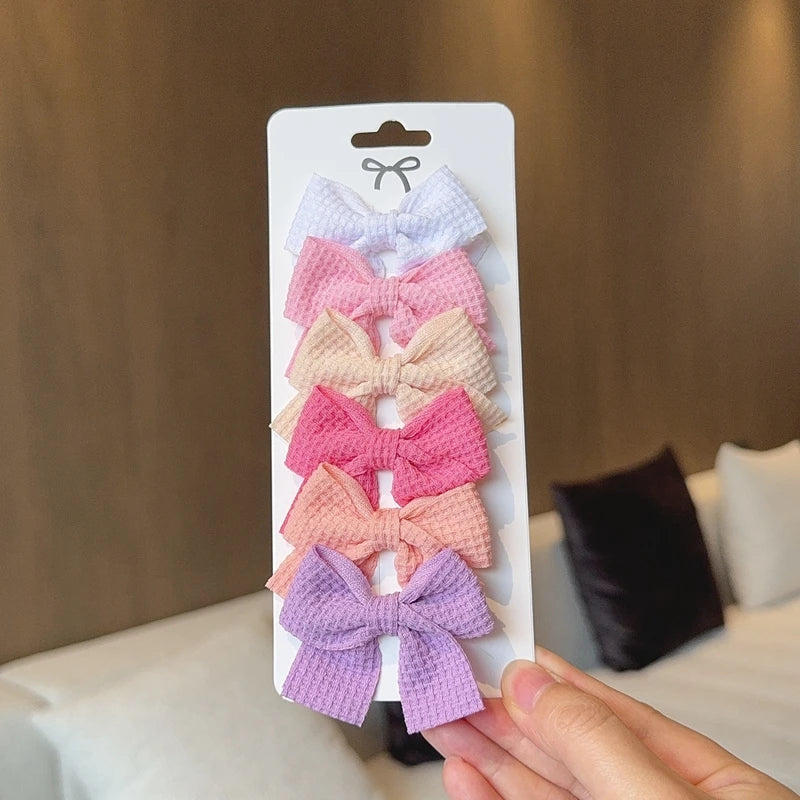 6PCS Bow Hairpins for Baby Girls - Plaid Polyester Hair Barrettes