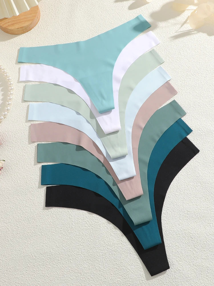 5Pcs Ice Silk Seamless Thongs Women'S'S V-Waist Solid Color Panties Sexy Breathable Low Rise Underwear Invisible Bikini Lingerie