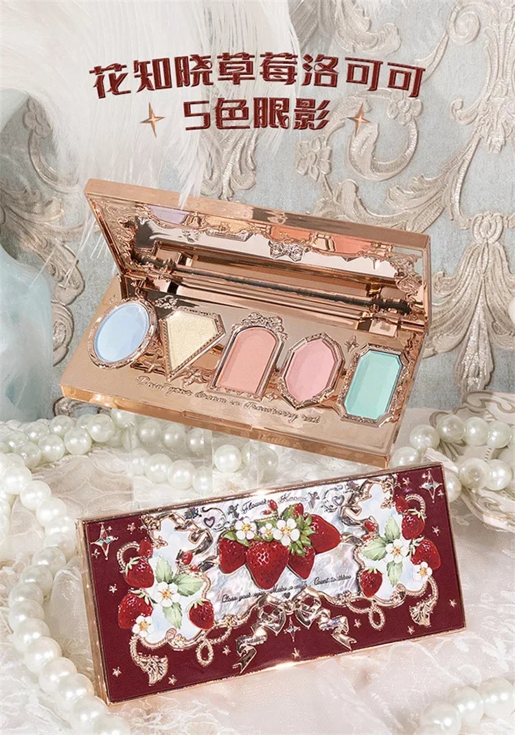 Flower Knows Series Shell Strawberry Angel Moonlight Mermaid Jewel Eyeshadow Palette 5 Colors Pearlescent Mashed Potatoes
