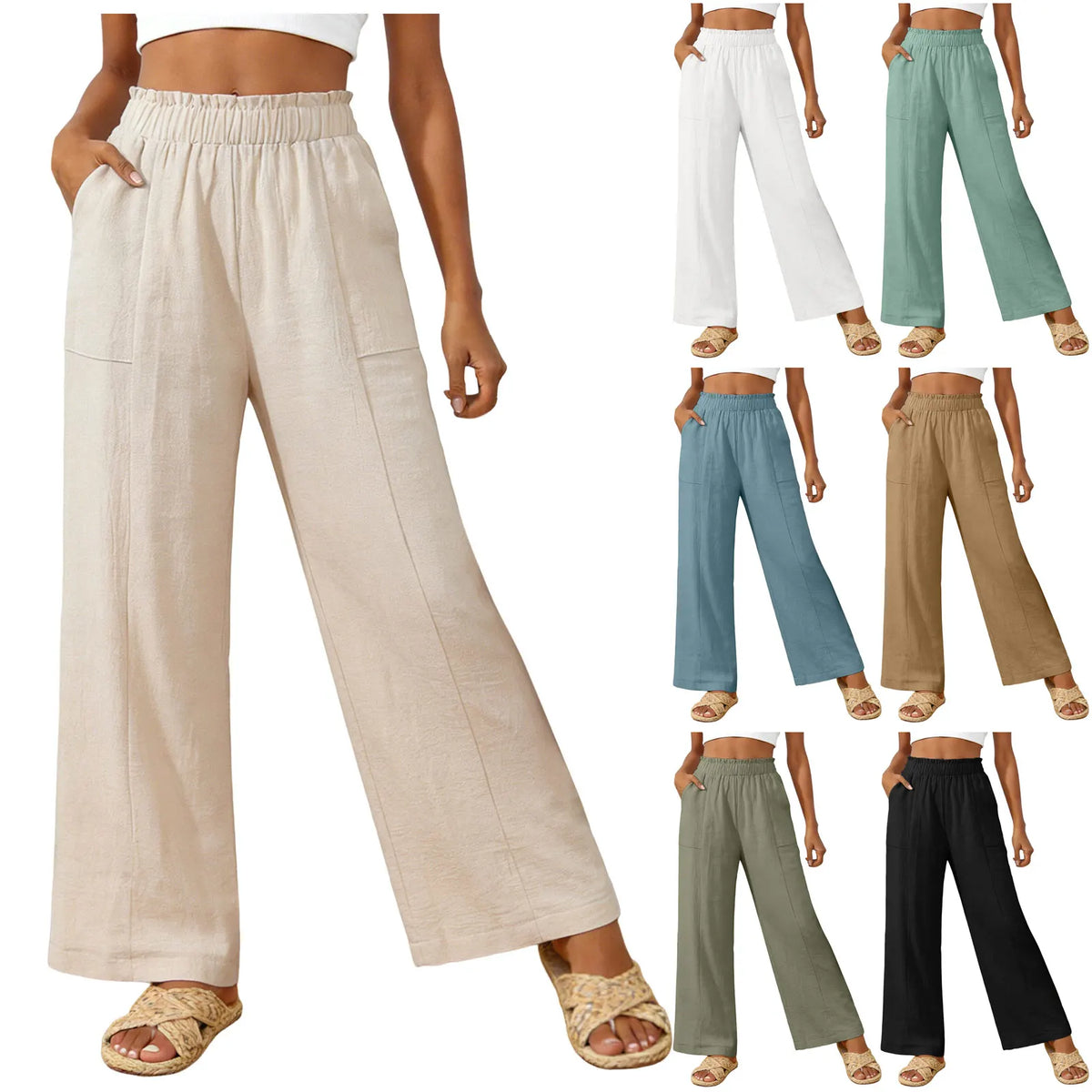 Women's Wide Leg Pants High Waist Loose Casual Trousers with Pockets