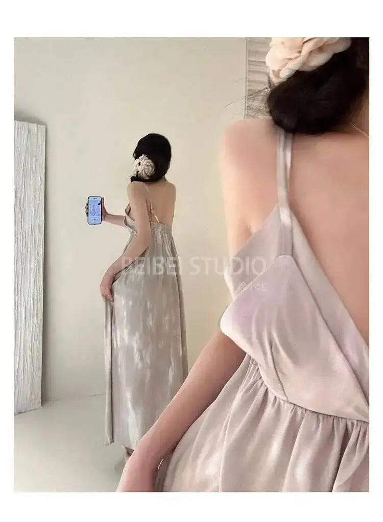 Summer New French Suspender Dress Elegant Gentle Temperament For Women Long Dresses Slim Fashion Sexy Women Tops Robe VN3H