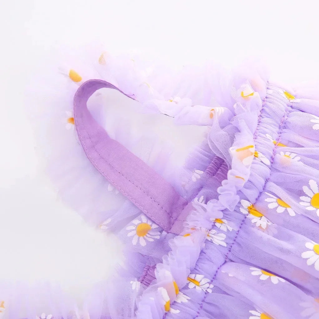 Toddler Girls Summer Sling Dress Sleeveless Daisy Print A-Line Tulle Princess Dress Kids Birthday Party Skirt Cute Baby Clothes