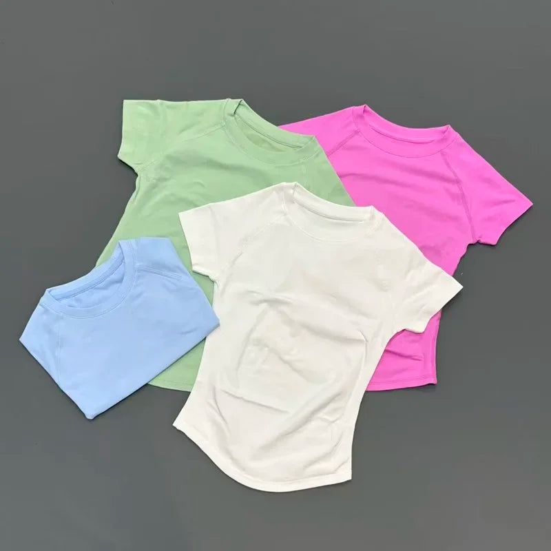 Short Sleeve Seamless Yoga Top Women Quick Dry Breathable Slim Fit Workout Gym Running Fitted Sports T-Shirt Activewear