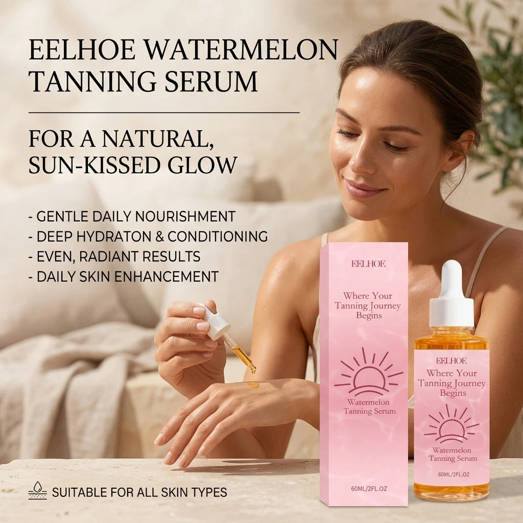 Watermelon Tanning Serum Moisturizing Evens Bronzed Glow Skin Tone Improve Skin Texture Natural Sun-Kissed Body Tanning Essence
