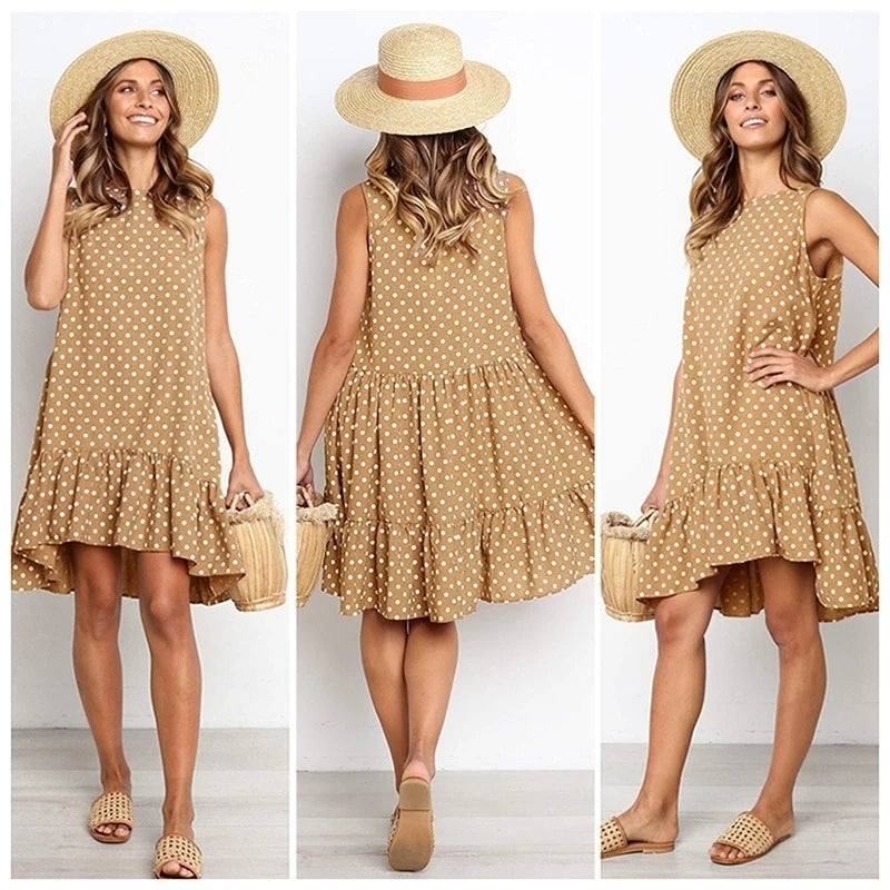 Simple And Elegant Floral Polka Dot Ruffle Dress