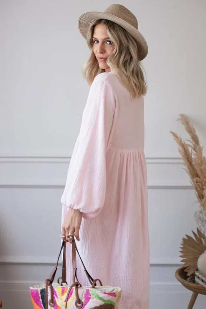 100% Cotton Gauze Muslin Night Dress For Women Sexy V-Neck Long Sleeve Maxi Party Birthday Dress Beach Boho Sundress