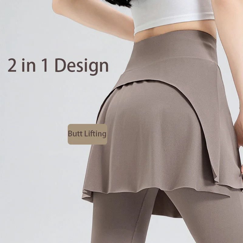 Aiithuug with Pocket Women Tennis Skirted Leggings Capris Yoga Leggings with Skirts Tennis Pickleball Clothing Cropped Leggings