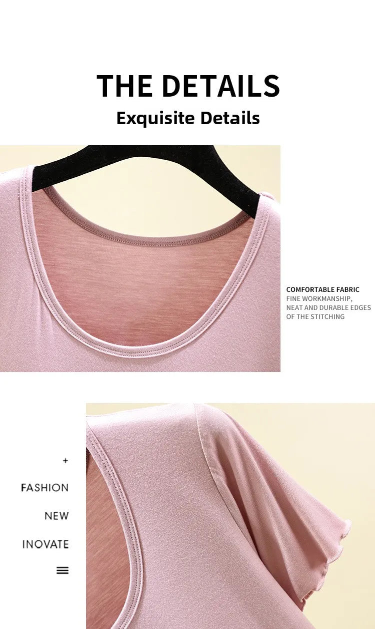 Modal No- Bra T-Shirt One-Piece Short Sleeve Women Summer Wear Casual Solid Color Base Layer Outdoor Wear round Neck T-Shirt