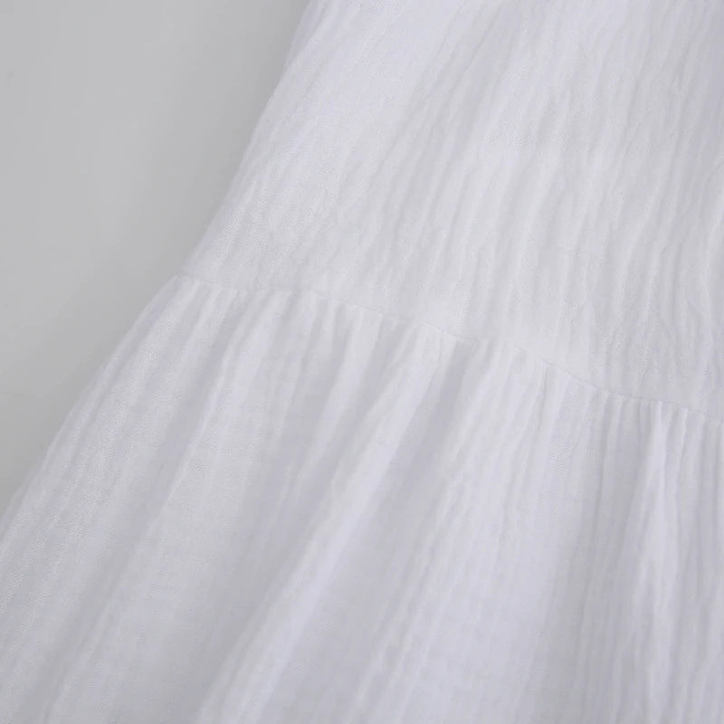 Vintage 100% Cotton Women's Dress Retro Crepe Gauze V-Neck Puff Sleeve Bandage Lace Up Elegant Dresses For Women Long Maxi Robe