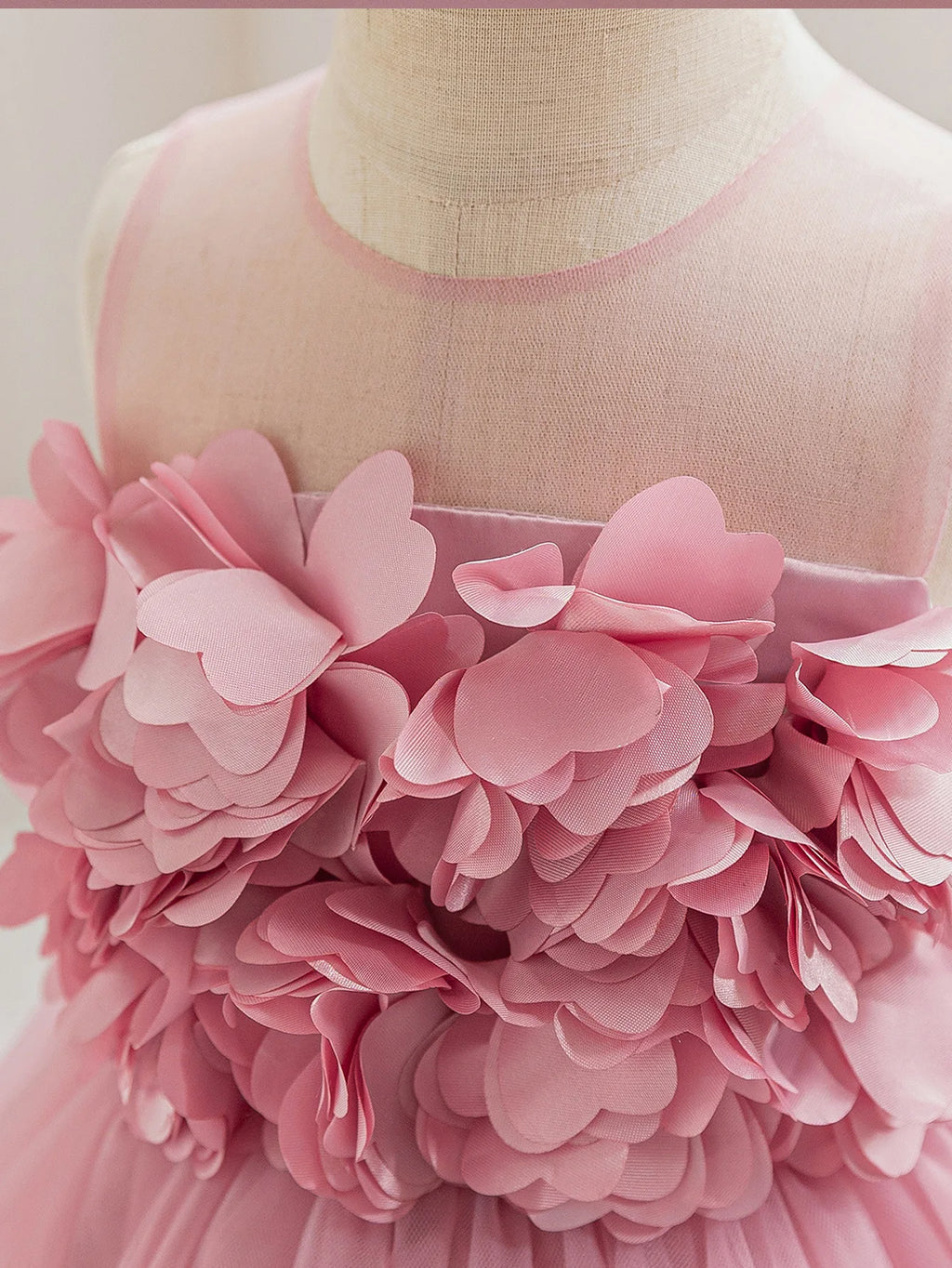 HETISO Summer Children Girls Petals Princess Dress Kids Flower Mesh Costumes Gown for New Year Holiday Party 3-10 Years