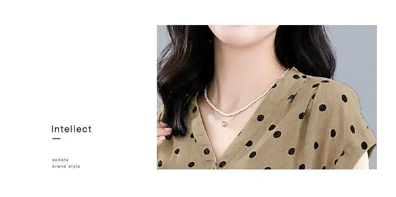 Cotton and Linen Dress French Polka Dot Print Fashion Long Skirt Summer New V-neck Casual Lace-up A-line Skirt