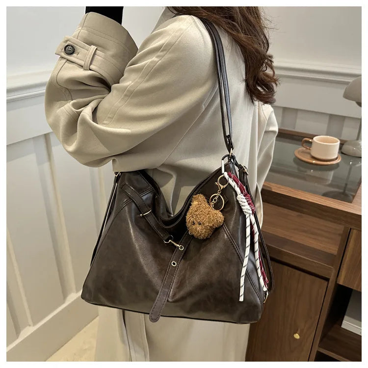 Vintage Large Capacity Women's Shoulder Bag Fashion Backpacks Pu Leather Ladies Crossbody Bag Female Commuter Tote Handbags