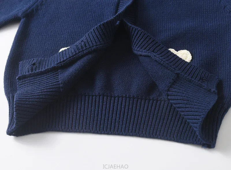 Teen Girl Clothes 2025 Children New Korean Cardigan Girls Knit Jacket Spring Autumn Outfit Style Costume Handmade Heart DIY Kids