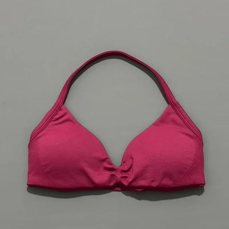Histello Sports Strappy Bra Women Yoga Tank Bra Seamless High Support Fitness Workout Top Running Exercise Halter Gym Bras