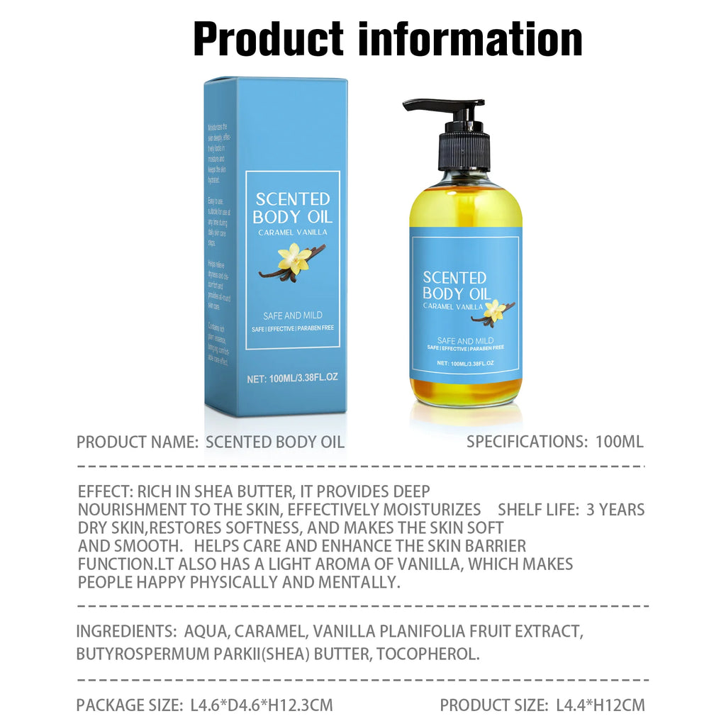 Stress Relief Body Oil with Vanilla - Deeply Moisturizes & Soothes Muscles, Herbal Formula for Relaxing Bath & Massage.