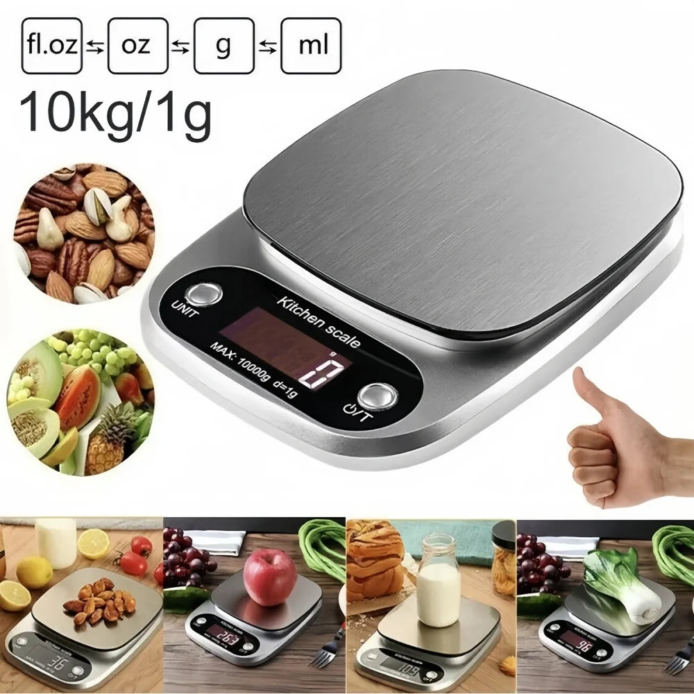 Báscula de cocina digital de 10 kg/1 g, de alta precisión, con pantalla LCD, para alimentos, joyería, café, repostería, portátil, herramientas de cocina de alta calidad