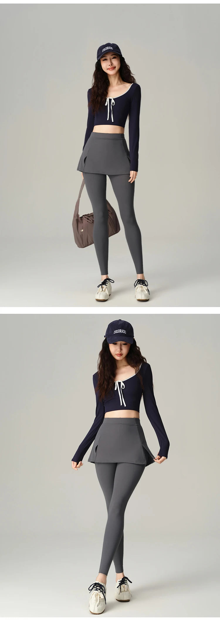 BIVIGAOS Fake Two-Piece Split Skirts Leggings Women Tennis Skirt Built-In Pockets Tight Sports Fitness Yoga Sharkskin Leggings