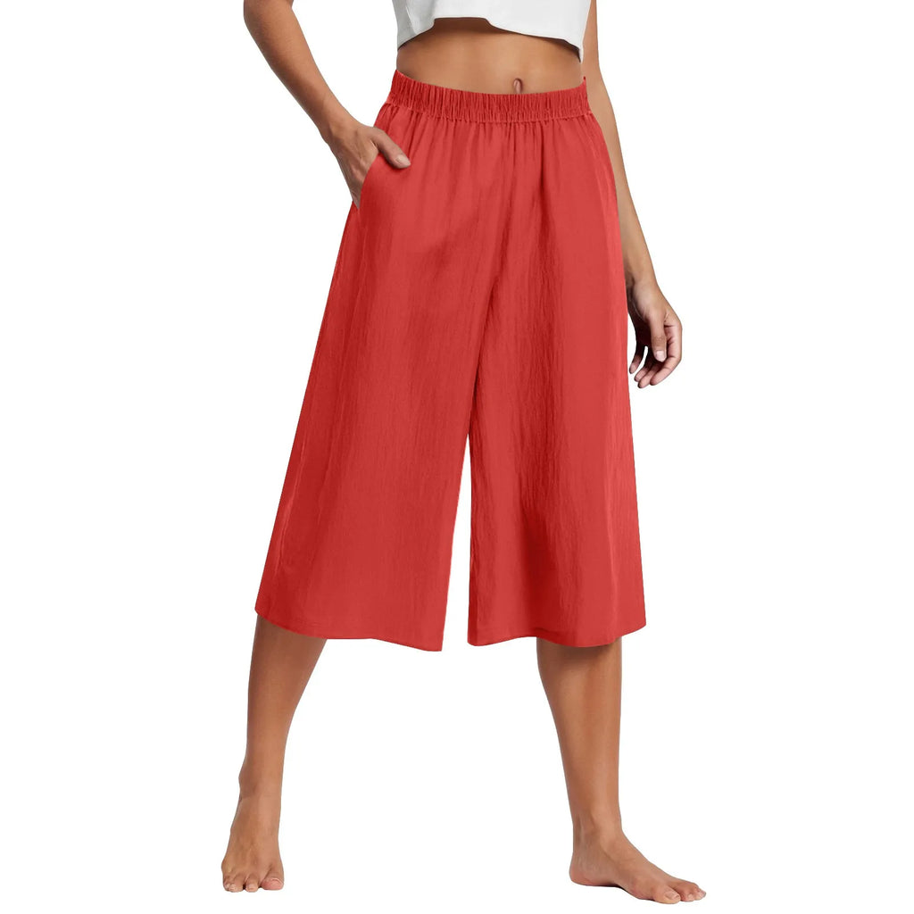 Women's High Waisted Wide Leg Pants - Casual Loose Cropped Trousers