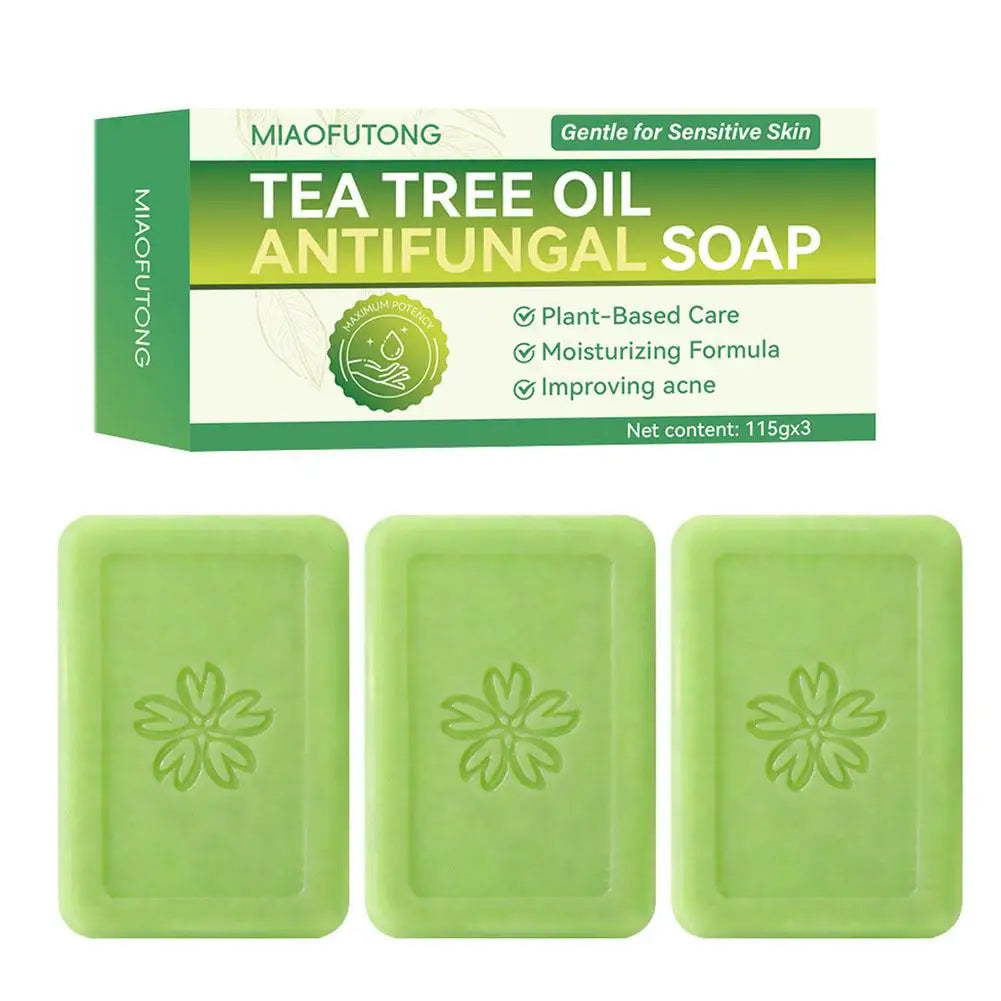 3PCS Tea Tree Oil Soap Acne Clearing Bar Natural Plant Deep Cleansing Bar Body Face Wash For Oily Acne-Prone Sensitive Skin Care
