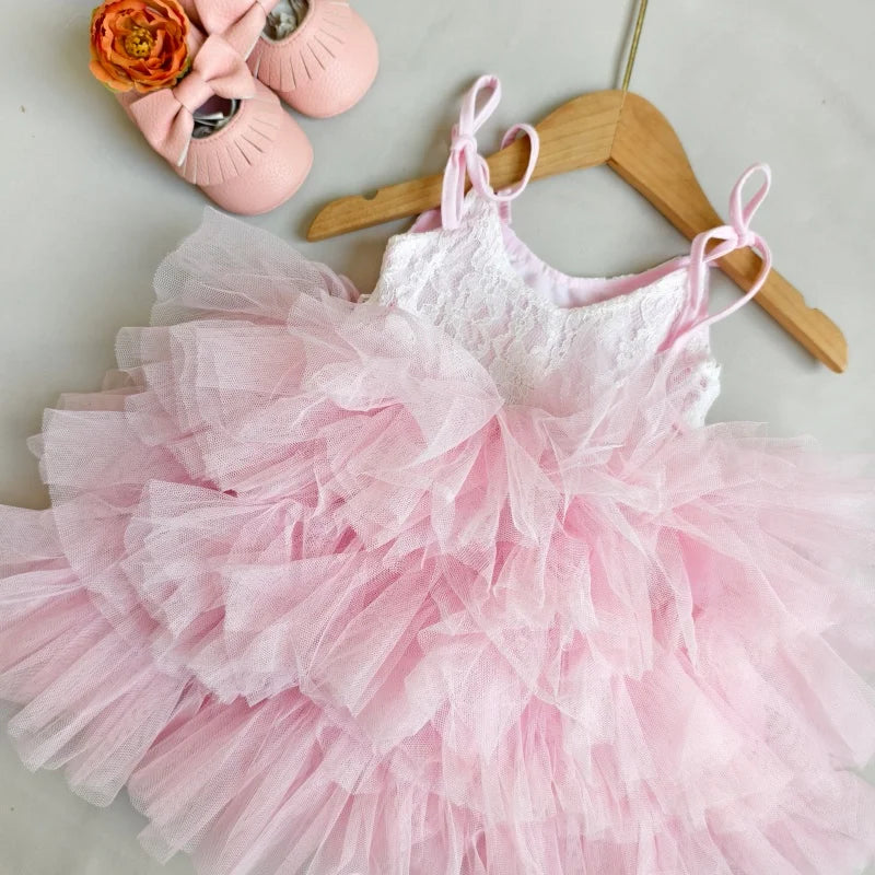 Toddler Girls Lace Tutu Dress for Kids Lovely Layers Ruffles Vestidos Fashion Baby Birthday Party Gown Boutique Wear