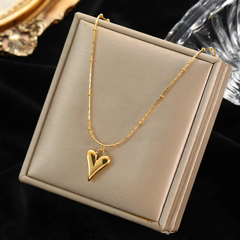 Eilieck 316L Stainless Steel Heart Love Necklace Bracelets Earrings Set For Women'S New Trendy 18K Gold Plated Waterproof Jewelry
