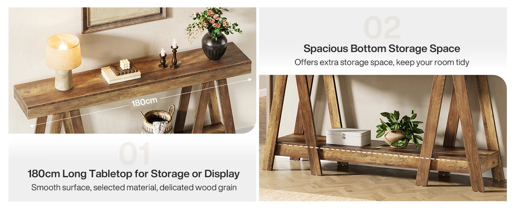 Tribesigns 70.87" Farmhouse Console Table, 2-Tier Entryway Accent Table Behind Sofa for Living Room, Entrance, Foyer