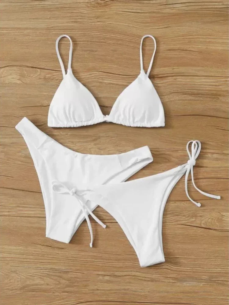 3 Pieces Bikini Set Women Push Up Swimsuit with 2 Bottoms Low & Mid Waist Adjustable Straps Summer Beachwear Bathing Suit